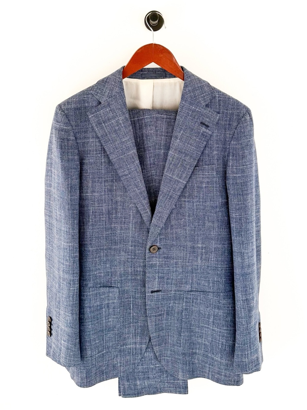 Suitsupply Hudson E. Thomas Wool Silk Linen Suit Blue Plaid Textured Weave 38R